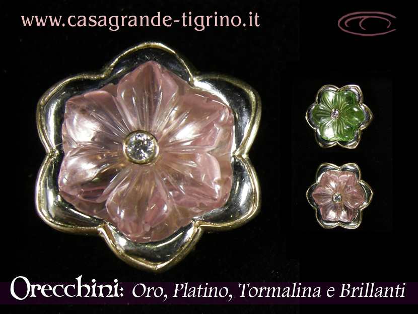 Marco_Casagrande_orecchini_fiori_oro_platino_brillanti_tormalina_rosa